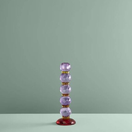 Candle Holder Fancy Crystal Magenta Round Glass Art Sculptures