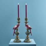 Set of 2 Parrot Candle Holders Pink Art Sculptures