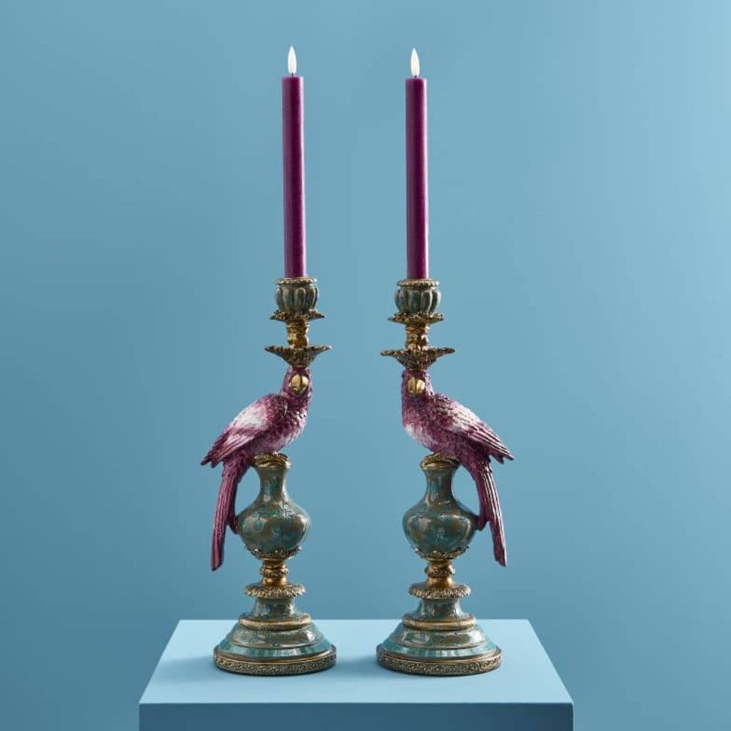 Set of 2 Parrot Candle Holders Pink Art Sculptures Set of 2 Parrot Candle Holders Pink Art Sculptures
