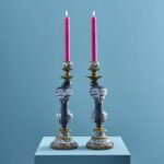 Set of 2 Parrot Candle Holders Blue Art Sculptures