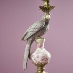 Candlestick Parrot Amari Green Gold Bird Sculpture
