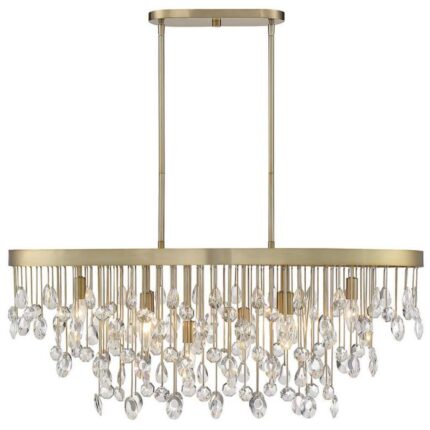 8 Light Noble Brass and Crystal Chandelier