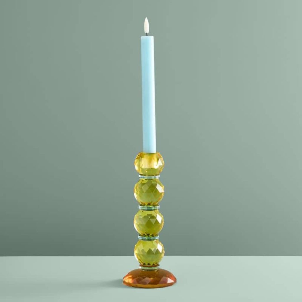 Candle Holder Fancy Crystal Yellow Round Glass Candle Holder Fancy Crystal Yellow Round Glass Art Sculptures
