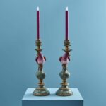 Set of 2 Parrot Candle Holders Pink Art Sculptures