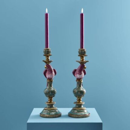 Set of 2 Parrot Candle Holders Pink Art Sculptures