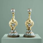 Set of 2 Otto Octopus Candle Holders Turquoise-White-Gold Art Sculptures