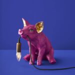Table Lamp Piggy Pig Magenta Sculptural Table Lamp