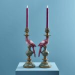 Set of 2 Parrot Candle Holders Pink Art Sculptures