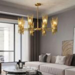 Mid Century Modern Brass Chandelier | Crystal Chandelier