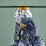 Side Table with Blue Parrots Bird Sculpture