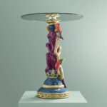 Side Table Purple Monkey with Parrot Bird Sculpture