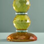 Candle Holder Fancy Crystal Yellow Round Glass