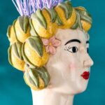 Sicilian Female Bust Decorative Vase Lady Lemon Yellow-Green Hand-Painted Art Sculptures