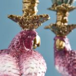 Set of 2 Parrot Candle Holders Pink Art Sculptures