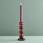 Candle Holder Fancy Crystal Red Round Glass | Art Sculptures