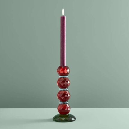 Candle Holder Fancy Crystal Red Round Glass | Art Sculptures