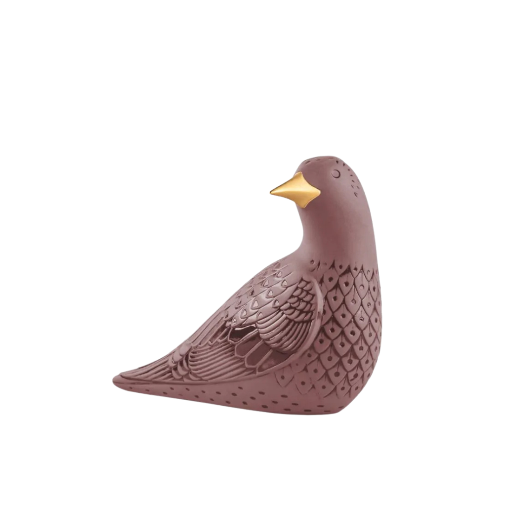 STARLING FIGURINE PURPLE, hand-finished porcelain bird figurine, front view STARLING FIGURINE PURPLE, hand-finished porcelain bird figurine, front view