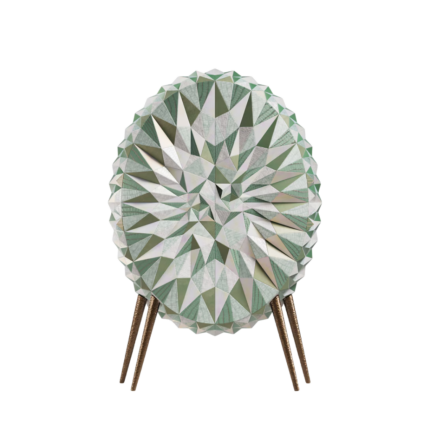 ESTUDIO CAMPANA KALEIDOSCOPE EXOTIC LEATHER CABINET for Louis Vuitton — 616 green exotic leather facets with brass feet, one-of-a-kind, made in France