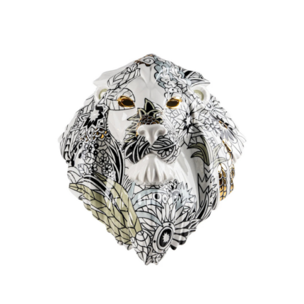 LION MASK WILD NATURE in white porcelain with black and gold luster detail — limited edition of 400