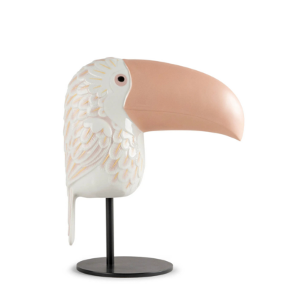 FACE TO FACE TOUCAN SCULPTURE by Raul Rubio – dual decorative gloss finish with black lacquered metal stand