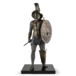 GLADIATOR SCULPTURE by Ernest Massuet — matte black ceramic with aged silver armor and metallic enamel