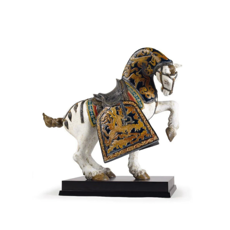 ORIENTAL HORSE SCULPTURE LIMITED EDITION with turquoise green enamel neck, balancing on three legs by Salvador Furió