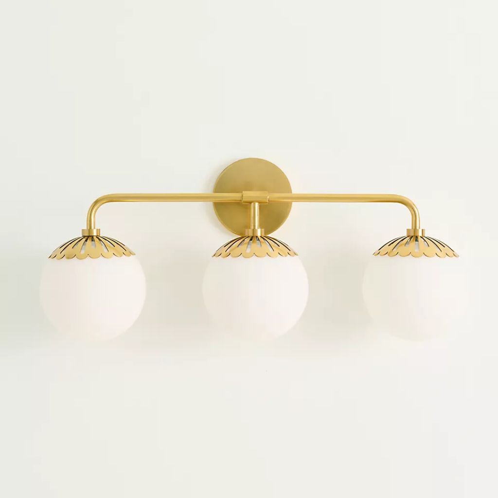 PAIGE TRIPLE BATH VANITY SCONCE WALL LIGHT IN BRASS PAIGE TRIPLE BATH VANITY SCONCE WALL LIGHT IN BRASS