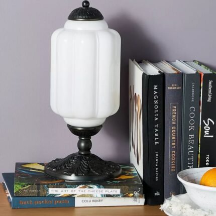 THE ELOISE WHITE AND BLACK SCALLOP MILK GLASS TABLE LAMP