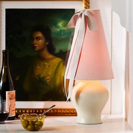 BOSETTE BOW VELVET AND WOOD TABLE LAMP