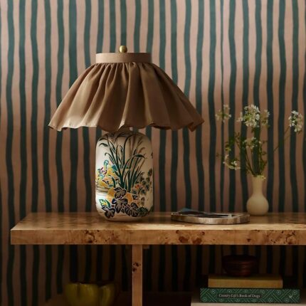 BERNADETTE CERAMIC CARVED TABLE LAMP WITH SKIRTED SHADE