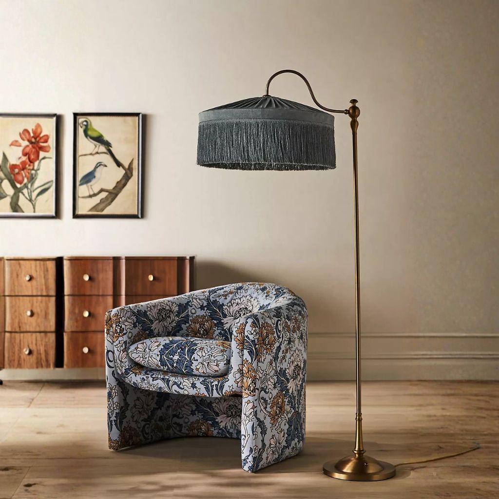 SINCLAIR TASSEL FRINGED VELVET FLOOR LAMP SLATE SINCLAIR TASSEL FRINGED VELVET FLOOR LAMP SLATE
