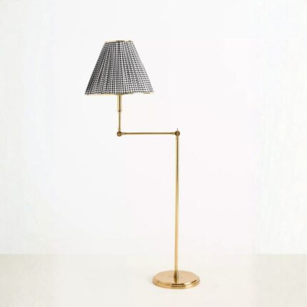 LEE RUCHED ARTICULATING BRASS FLOOR LAMP WITH PRINTED SHADE