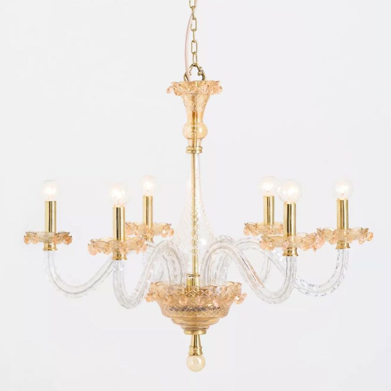 VENETIAN INSPIRED MULTI COLORED GLASS 6 ARM CHANDELIER