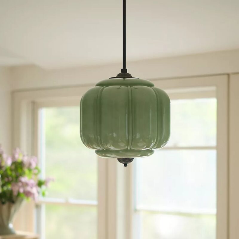 ELOISE GREEN SCALLOP MILK GLASS PENDANT CEILING LIGHT