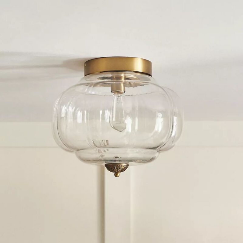 THE ELOISE SCALLOP MILK GLASS FLUSH MOUNT CEILING LIGHT IN BRASS
