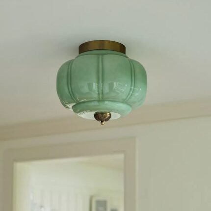 THE ELOISE SCALLOP MILK GLASS FLUSH MOUNT CEILING LIGHT IN GREEN