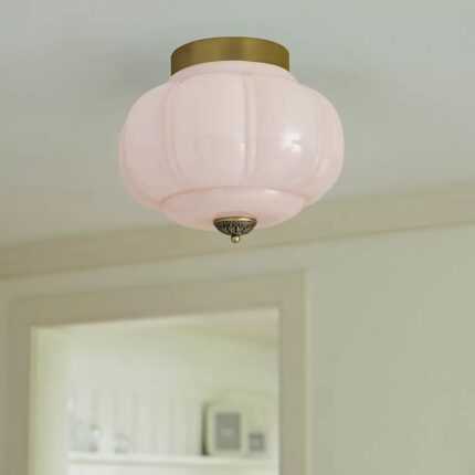 THE ELOISE PINK SCALLOP MILK GLASS FLUSH MOUNT CEILING LIGHT