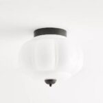 THE ELOISE WHITE MILK GLASS SCALLOP FLUSH MOUNT CEILING LIGHT WITH BLACK