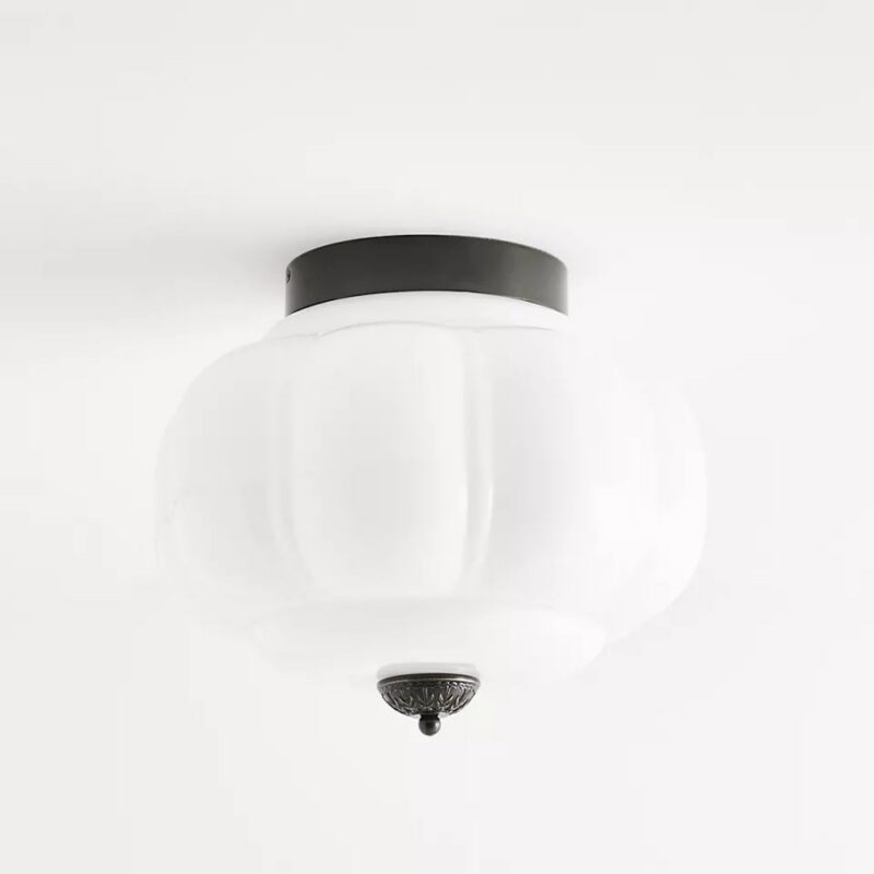 THE ELOISE WHITE MILK GLASS SCALLOP FLUSH MOUNT CEILING LIGHT WITH BLACK
