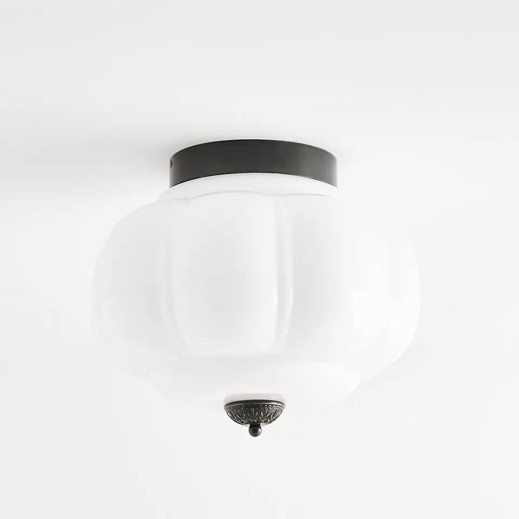 THE ELOISE WHITE MILK GLASS SCALLOP FLUSH MOUNT CEILING LIGHT WITH BLACK THE ELOISE WHITE MILK GLASS SCALLOP FLUSH MOUNT CEILING LIGHT WITH BLACK