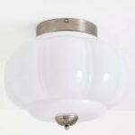 THE ELOISE WHITE MILK GLASS SCALLOP FLUSH MOUNT CEILING LIGHT WITH NICKEL