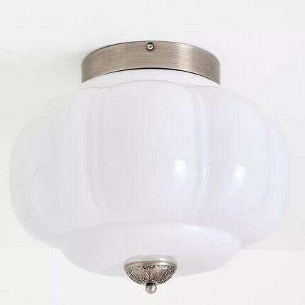 THE ELOISE WHITE MILK GLASS SCALLOP FLUSH MOUNT CEILING LIGHT WITH NICKEL