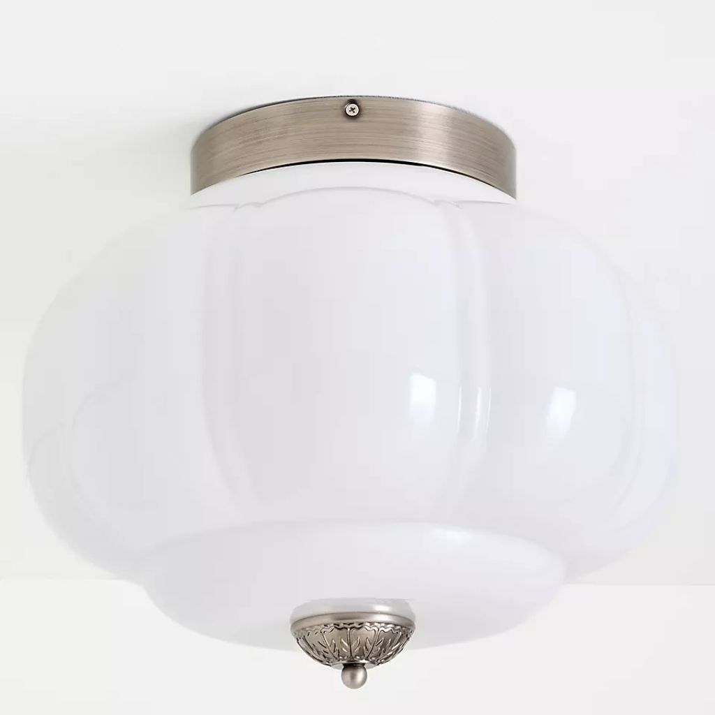 THE ELOISE WHITE MILK GLASS SCALLOP FLUSH MOUNT CEILING LIGHT WITH NICKEL THE ELOISE WHITE MILK GLASS SCALLOP FLUSH MOUNT CEILING LIGHT WITH NICKEL