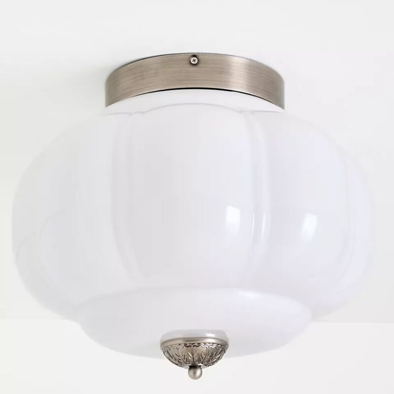 THE ELOISE BLUE MILK GLASS SCALLOP FLUSH MOUNT CEILING LIGHT WITH BLACK