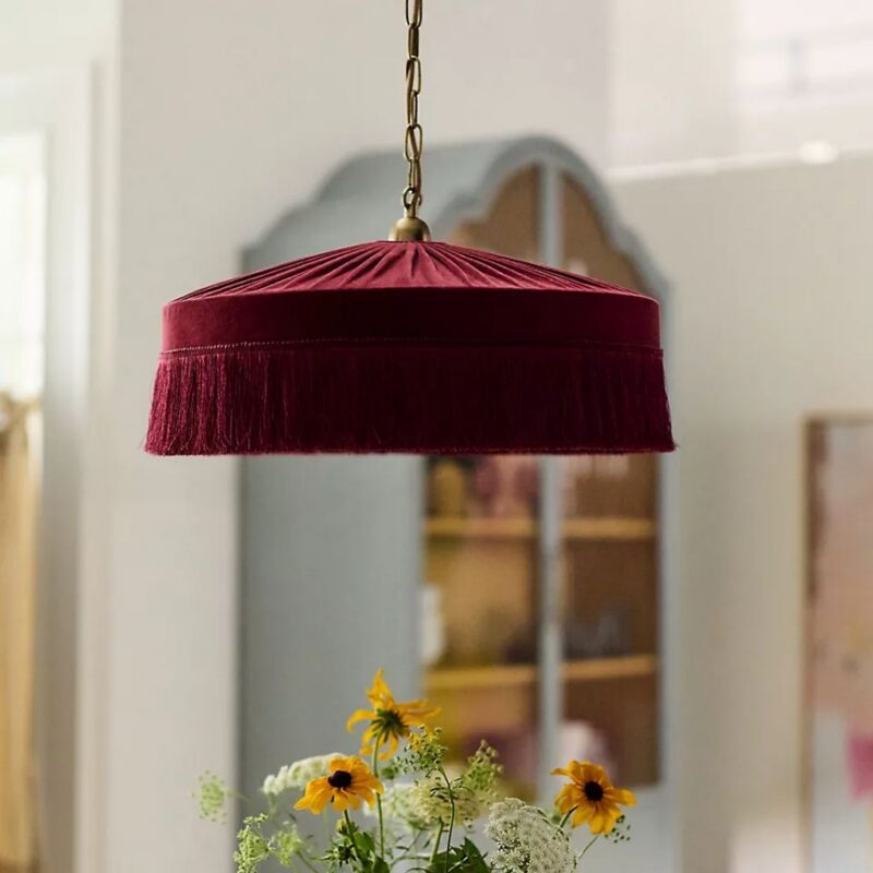 SINCLAIR BURGUNDY VELVET PENDANT WITH TASSEL FRINGE