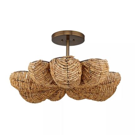 ANGUILLA CAMEL WOOD BEADED SEMI-FLUSH MOUNT LIGHT