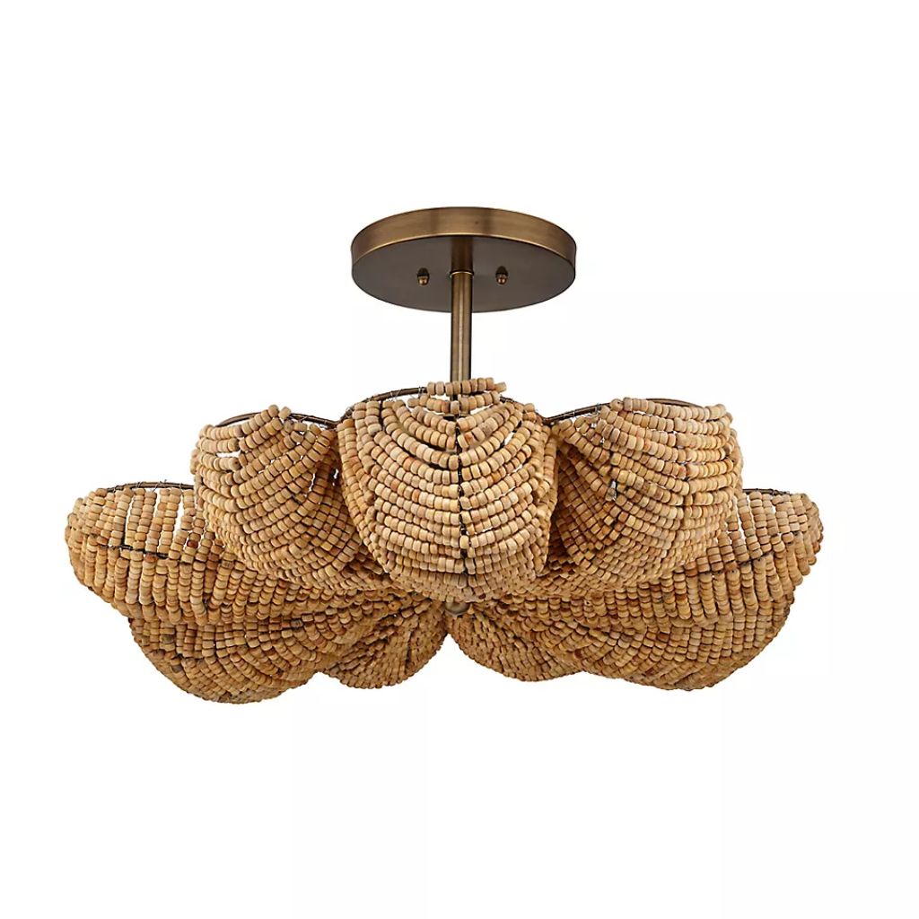 ANGUILLA CAMEL WOOD BEADED SEMI-FLUSH MOUNT LIGHT ANGUILLA CAMEL WOOD BEADED SEMI-FLUSH MOUNT LIGHT