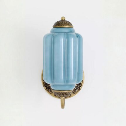 THE ELOISE SCALLOP BLUE GLASS SCONCE WALL LIGHT BRASS