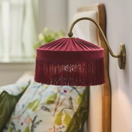 SINCLAIR TASSEL FRINGED VELVET SCONCE WALL LIGHT BURGUNDY