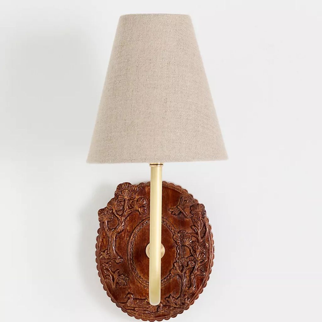 BERNADETTE CARVED WOOD SCONCE BROWN BERNADETTE CARVED WOOD SCONCE BROWN